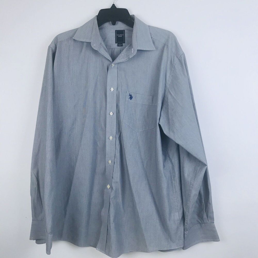 U.S. Polo Assn Mens Long Sleeve Cotton Button Shirt Size L Gray